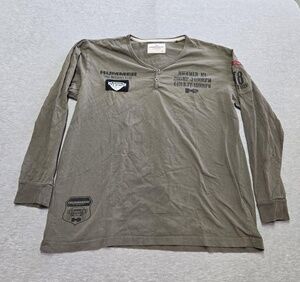 Hummer Shirt Mens XL Green Henley Long Sleeve Alpha Graphic Automotive Tee